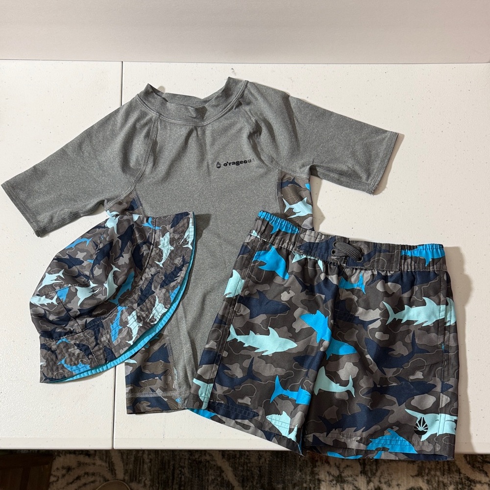 O’rageous Shark/Camo Swim Rashguard Set - Gray and Blue